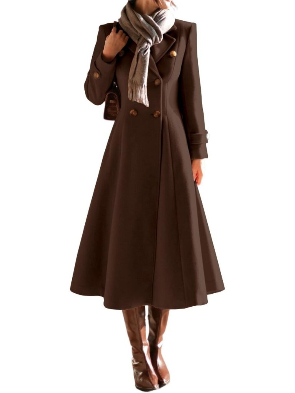 Chic Women's Long Wool Trench Coat - Double Breasted Peacoat for Fall & Winter